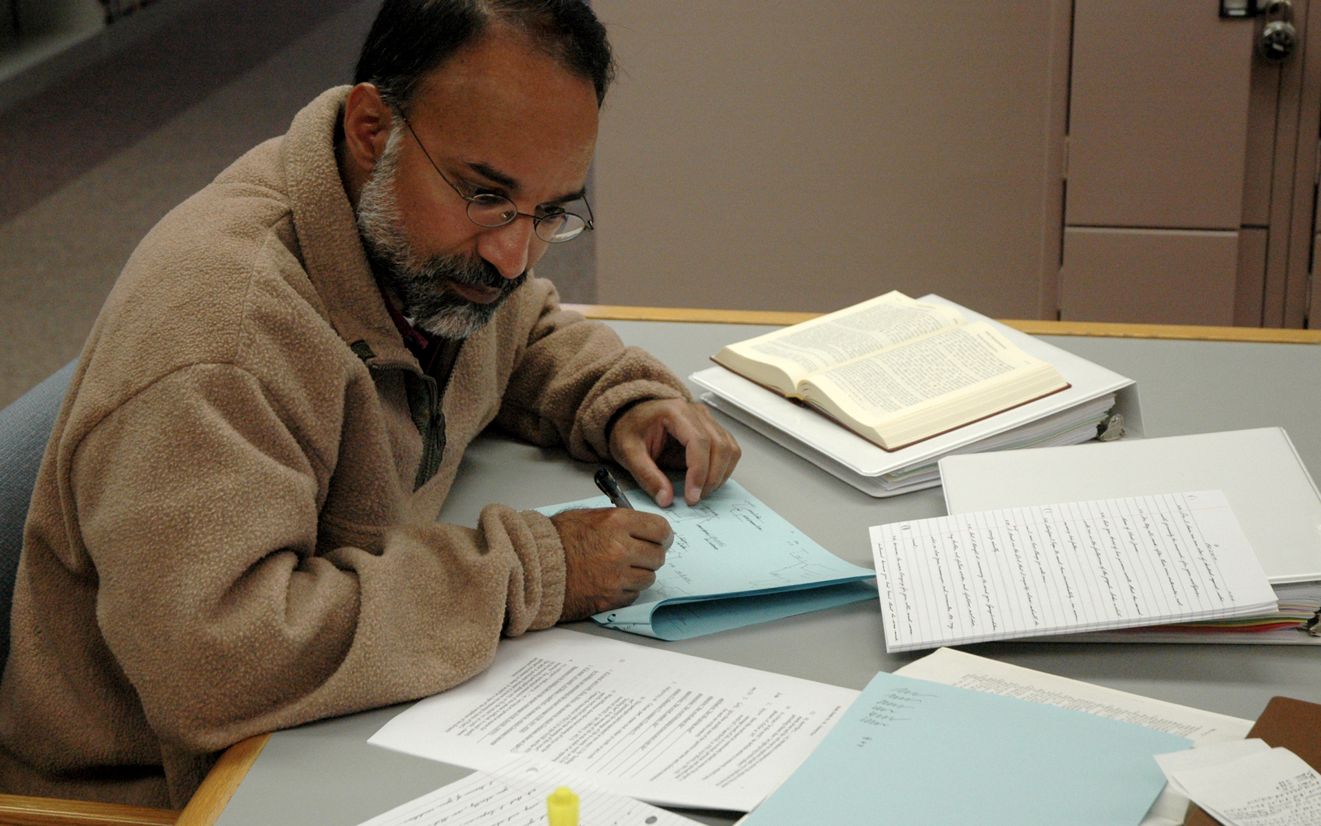 student studying in the library